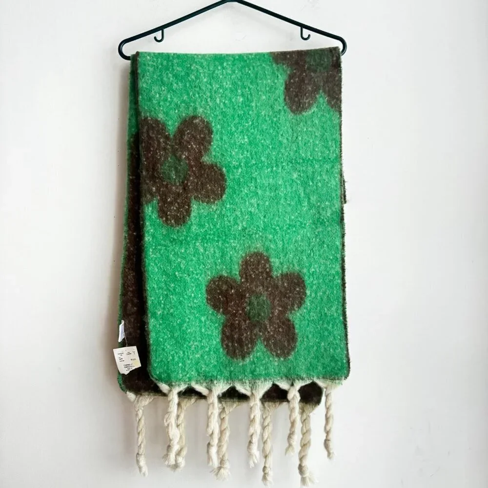 Green Floral Cozy Reversible Large Massive Scarf